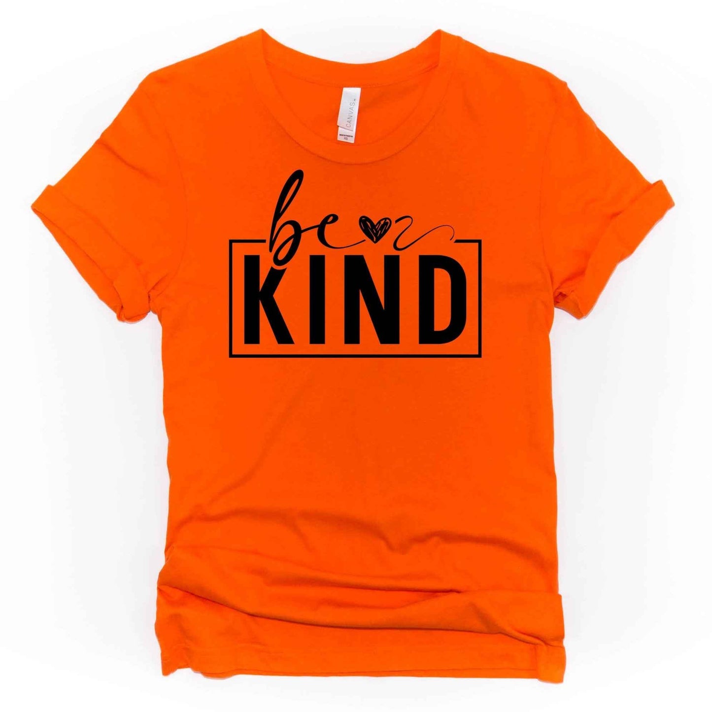 Be Kind with heart design orange shirt - Sew It In Labels