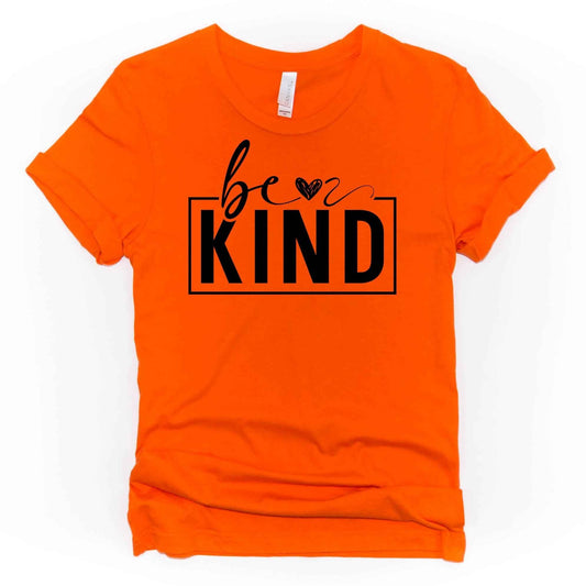 Be Kind with heart design orange shirt - Sew It In Labels