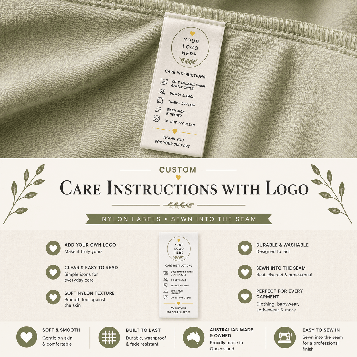 Care Instructions with Logo - Sew It In Labels