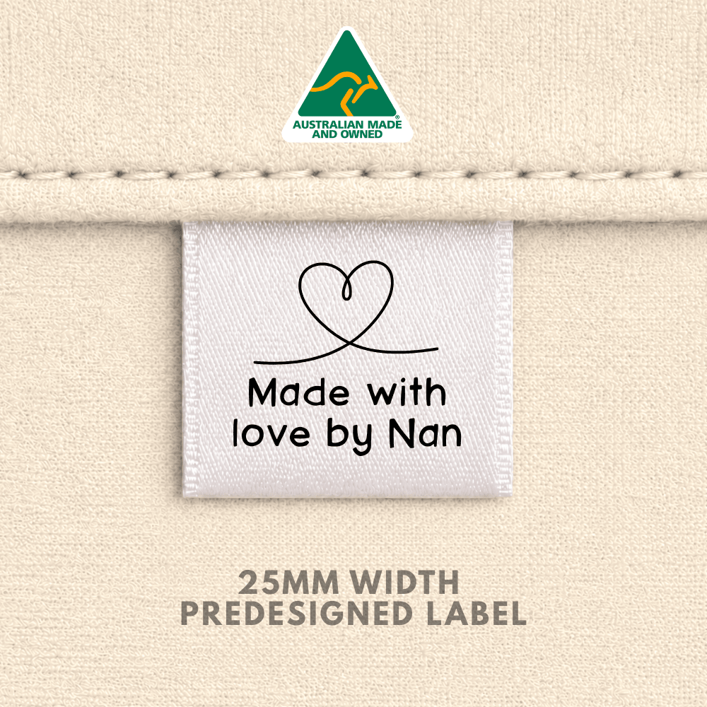 Made with love by Nan Heart - 25mm Pre-Designed - Sew It In Labels