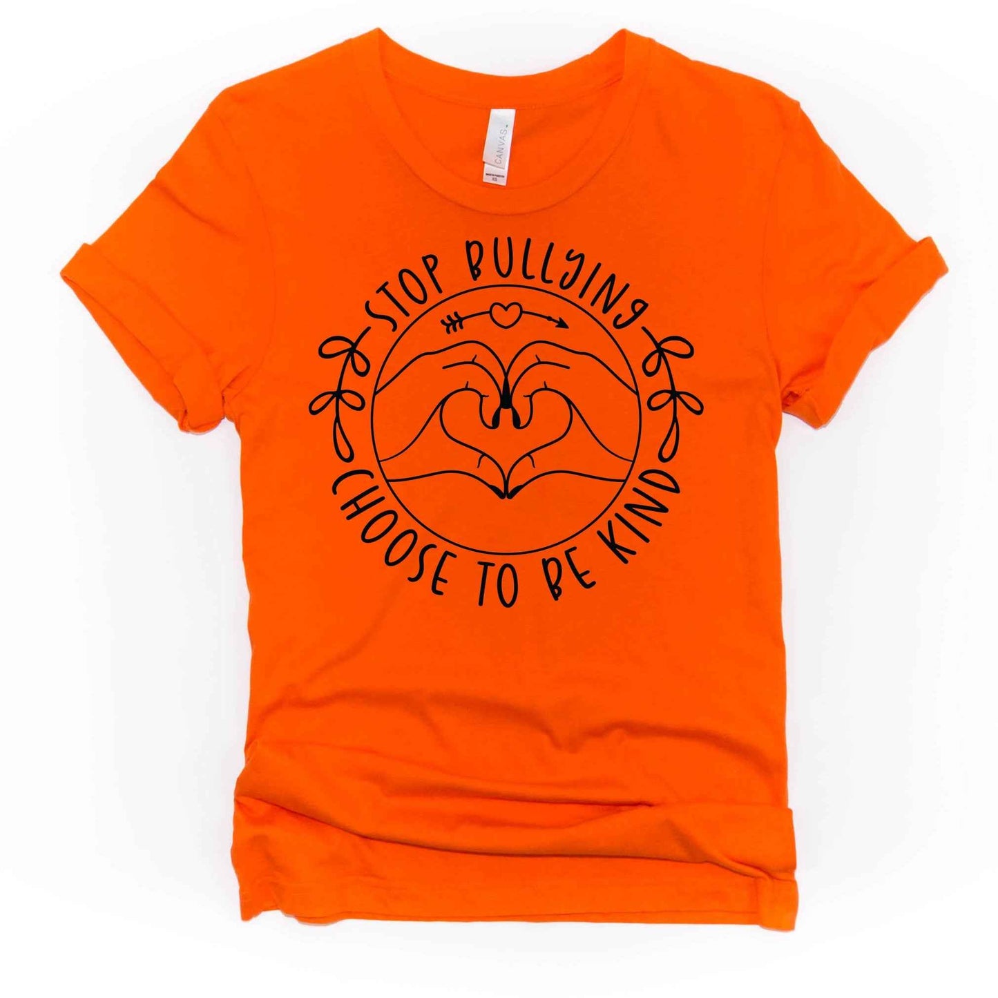 Stop Bullying Hands Heart Circle Design Orange Shirt - Sew It In Labels