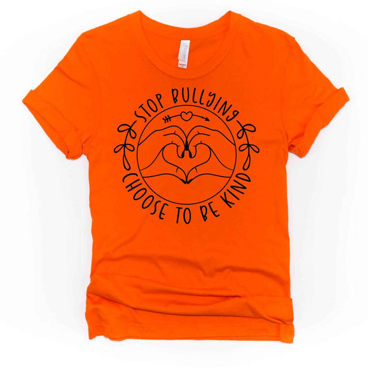 Stop Bullying Hands Heart Circle Design Orange Shirt - Sew It In Labels